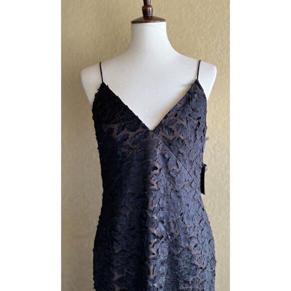 Vera Wang Women's Black Floral Ruffle Lace Cocktail Dress Size 8 - Picture 5 of 11